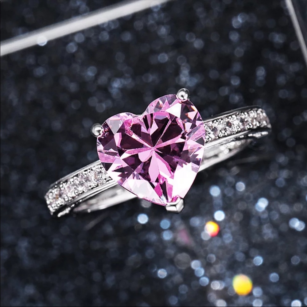New Women’s 925 Silver Heart Pink Sapphire Ring - Picture 4 of 5